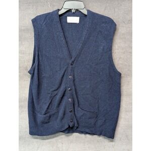 True VTG Trent Robert Bruce Wool Sweater Vest Men L Blue Cardigan Grandpa 70s